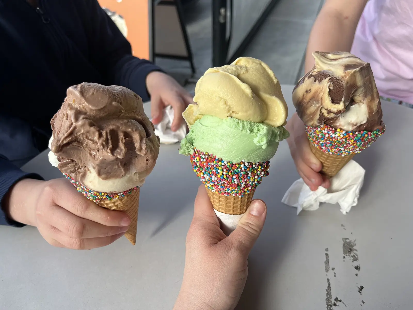 Ice cream in cones. The photo was not taken at a Johns Creek shop.