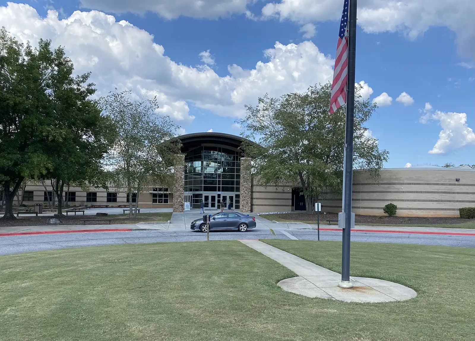 The front of Chattahoochee High School on Taylor Road in Johns Creek.